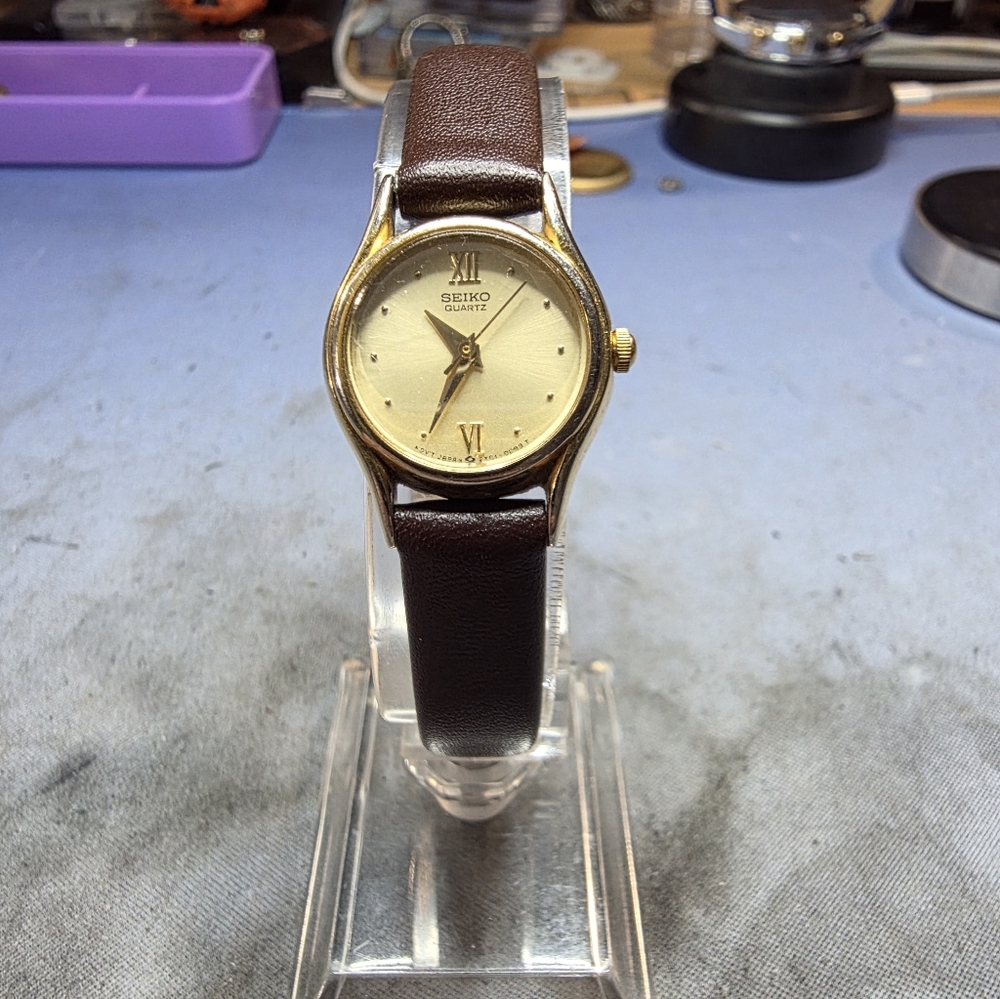Seiko Gold Dial with Brown Strap Watch